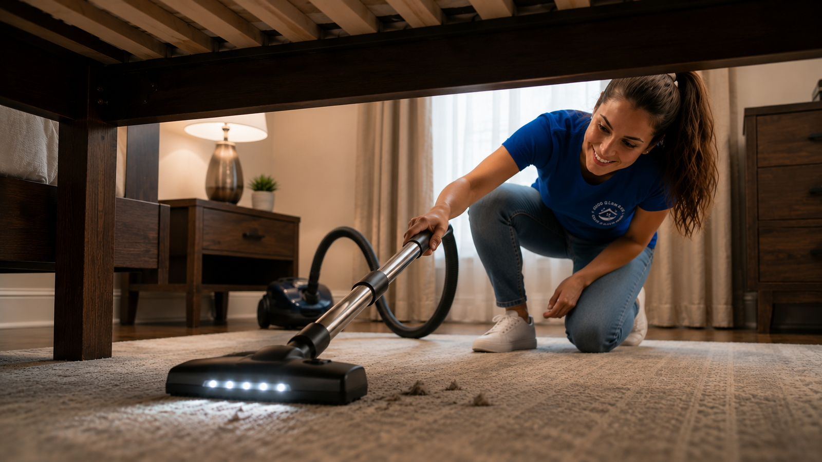 Guest bedroom after a seasonal deep clean