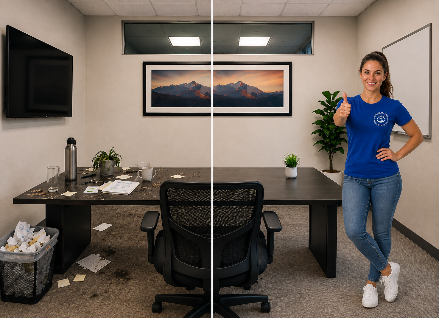 Before and after a Good Clean Crew office visit